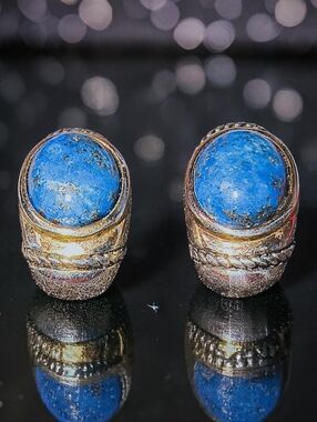 Vintage Lapis And Sterling Silver Art Deco Post Earrings